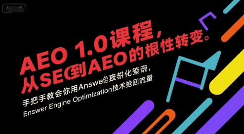 AEO 1.0 课程，从SEO到AE0的基命性转变，手把手教会你用AnswerEngineOptimization技术抢回流量(更新)-老莫涯