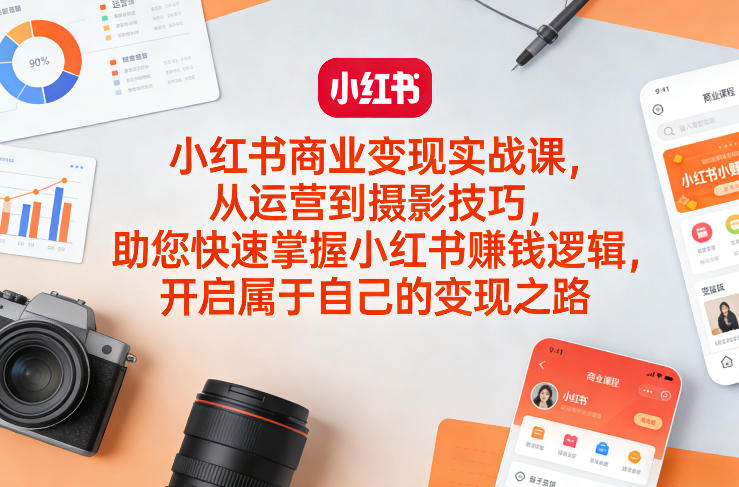 小红书商业变现实战课，从运营到摄影技巧，助您快速掌握小红书賺钱逻辑，开启属于自己的变现之路-老莫涯