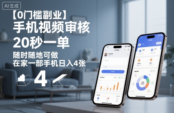 【0门槛副业】手机视频审核，20秒一单，随时随地可做，在家一部手机日入4张【揭秘】-老莫涯