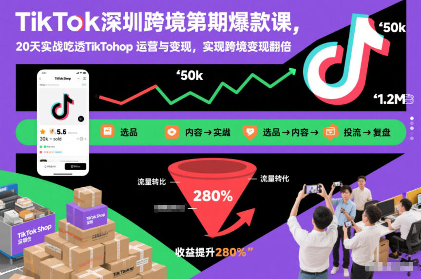 TikTok深圳跨境第2期爆款课，20天实战吃透TikTok Shop运营与变现，实现跨境变现翻倍-老莫涯