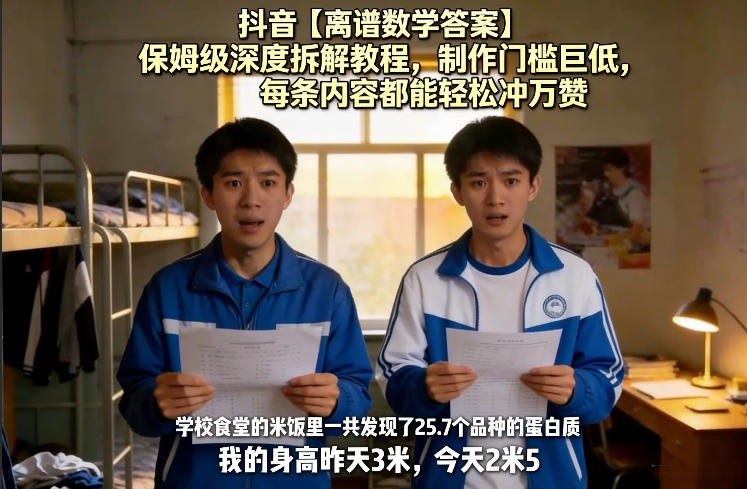 抖音【离谱数学答案】保姆级深度拆解教程，制作门槛巨低，每条内容都能轻松冲万赞，附详细步骤-老莫涯
