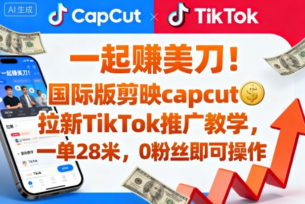 一起賺美刀！国际版剪映capcut拉新TikTok推广教学，一单28米，0粉丝即可操作(附推广入口和教学)-老莫涯