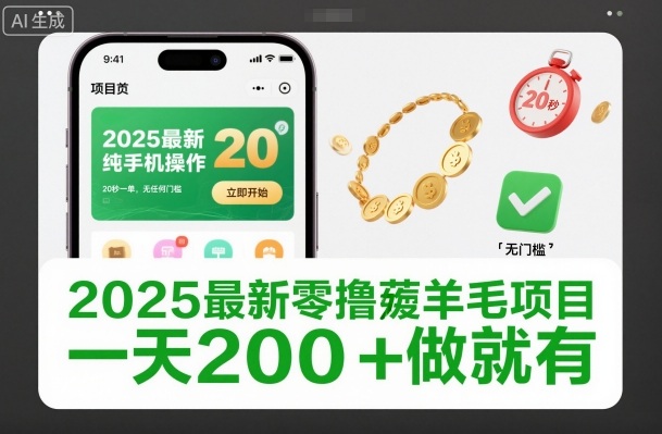 2025最新零撸薅羊毛项目，纯手机操作，20秒一单，无任何门槛，一天200+做就有【揭秘】-老莫涯