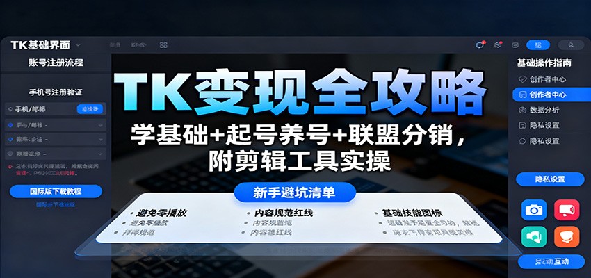 TK变现全攻略：学基础+起号养号+联盟分销，附剪辑工具实操-老莫涯