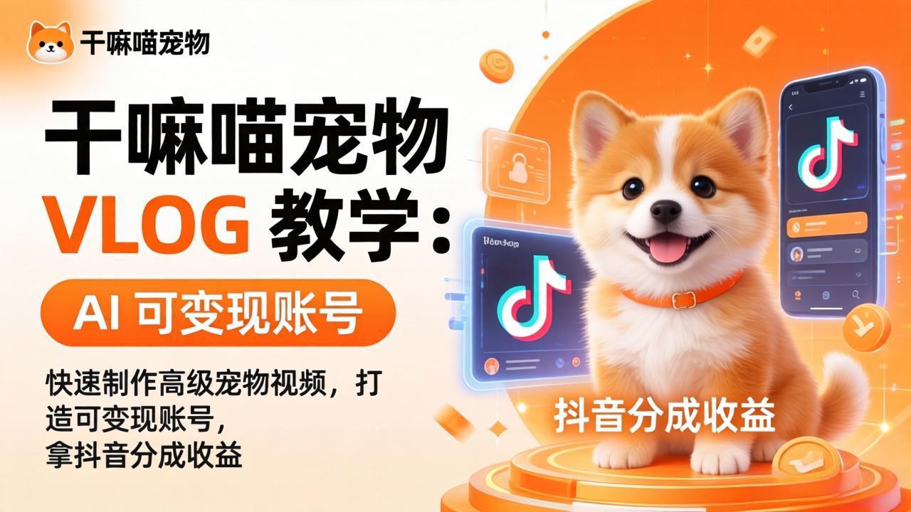 干嘛喵宠物 VLOG 教学：AI 快速制作高级宠物视频，打造可变现账号，拿抖音分成收益-老莫涯