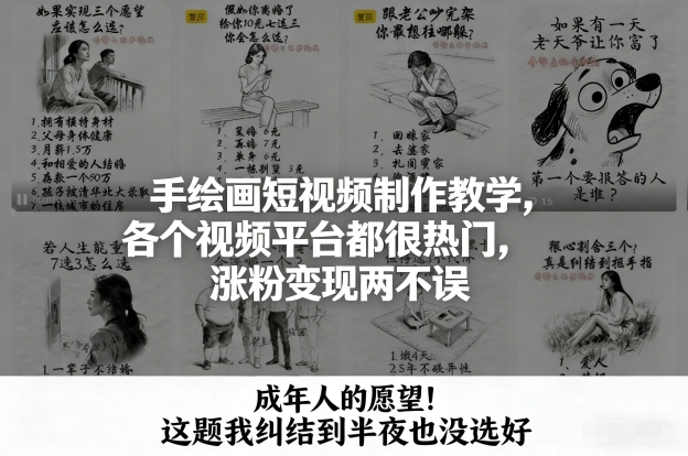 手绘画短视频制作教学，各个视频平台都很热门，涨粉变现两不误-老莫涯