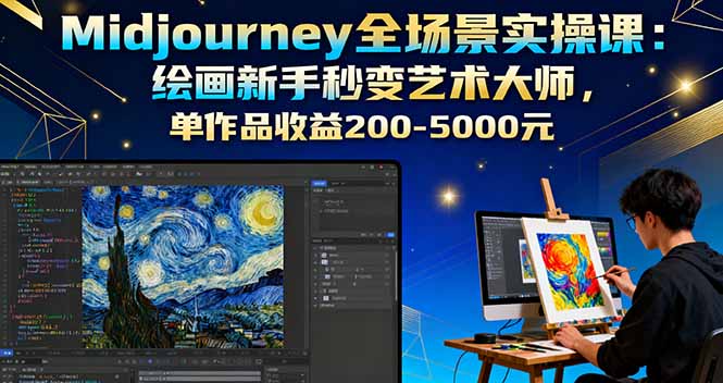 Midjourney全场景实操课：绘画新手秒变艺术大师，单作品收益200-5000元-老莫涯