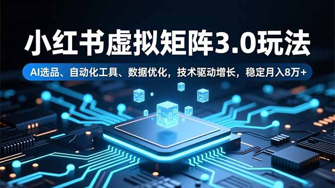 小红书虚拟矩阵3.0玩法，AI选品、自动化工具、数据优化，技术驱动增长，稳定月入8万+-老莫涯