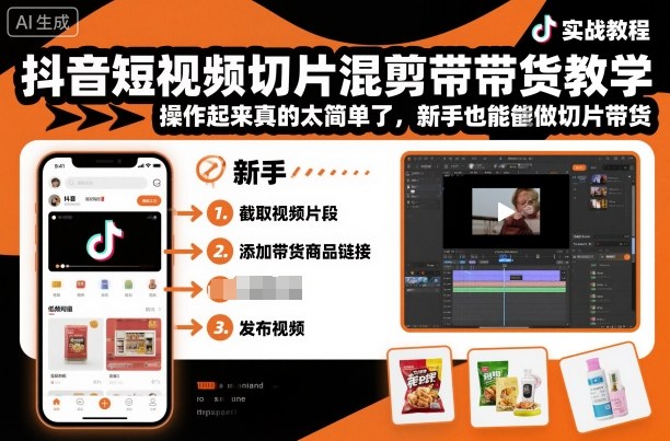 抖音短视频切片混剪带货教学，操作起来真的太简单了，新手也能做切片带货-老莫涯