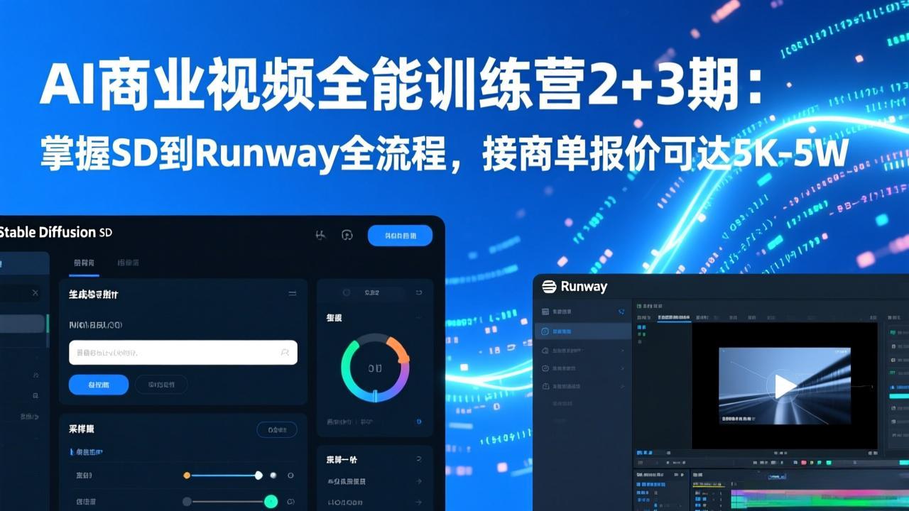 AI商业视频全能训练营2+3期：掌握SD到Runway全流程，接商单报价可达5K-5W-老莫涯