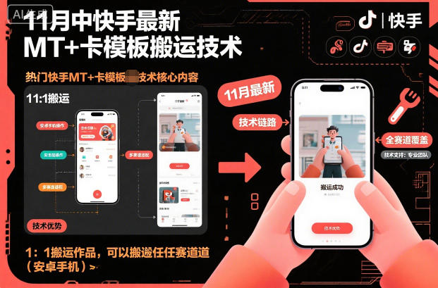 11月中快手最新MT+卡模板搬运技术，1：1搬运作品，可以搬运任何赛道(安卓手机)-老莫涯