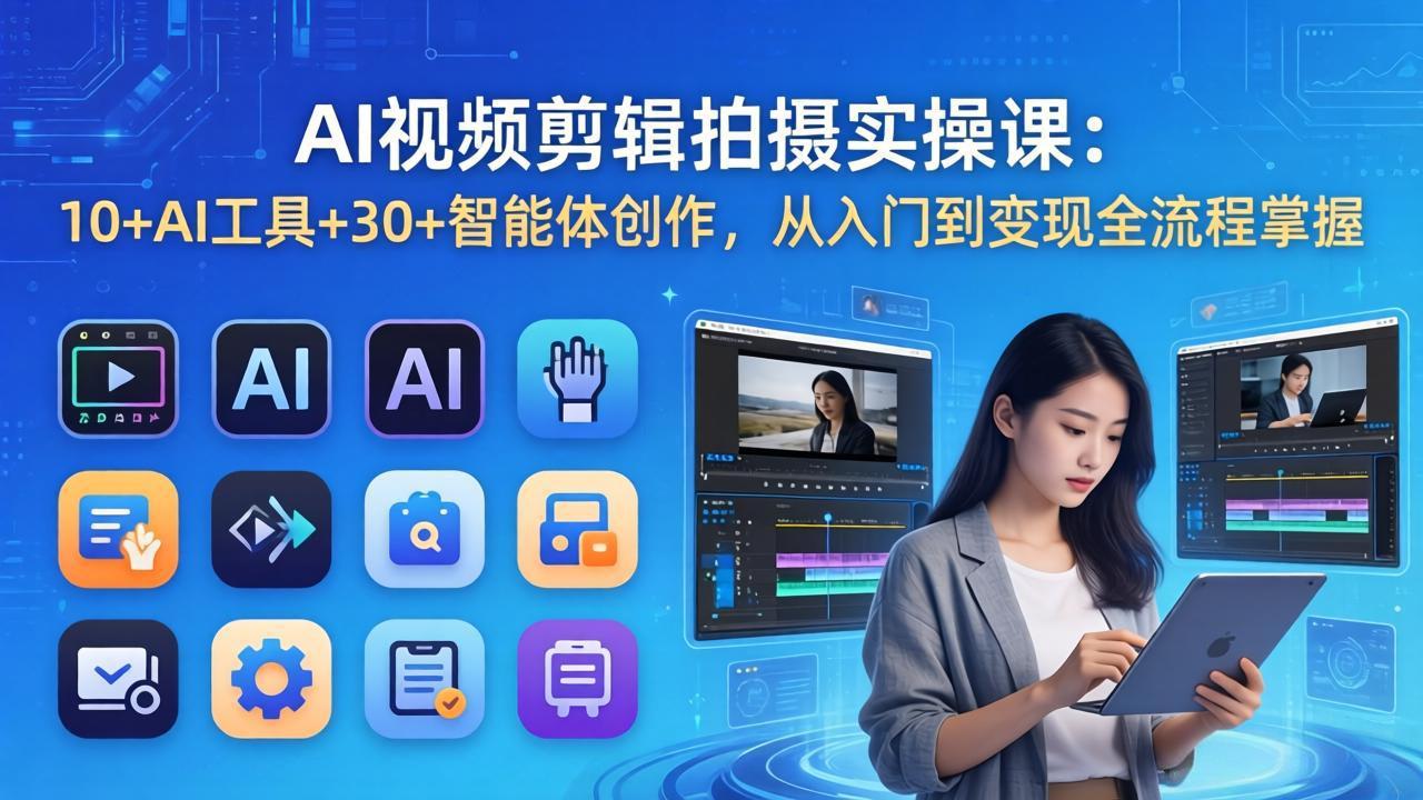 AI 视频剪辑拍摄实操课：10+AI工具+30+智能体创作，从入门到变现全流程掌握-老莫涯