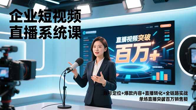 企业短视频直播系统课，账号定位+爆款内容+直播转化+全链路实战，单场直播突破百万销售额-老莫涯