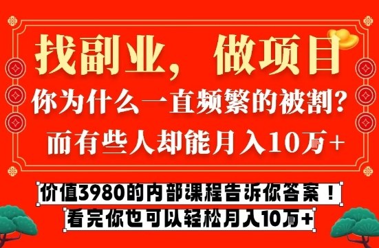 价值3980的网创内部课程，告诉你互联网创业月入10个W的秘密【揭秘】-老莫涯