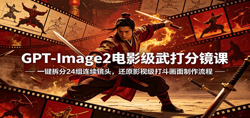 GPT-Image2电影级武打分镜课：一键拆分24组连续镜头，还原影视级打斗画面制作流程-老莫涯