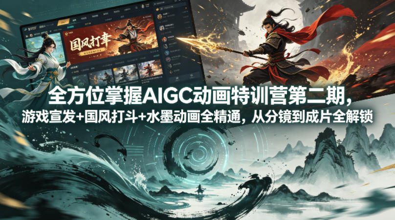 全方位掌握AIGC动画特训营第二期，游戏宣发+国风打斗+水墨动画全精通，从分镜到成片全解锁-老莫涯