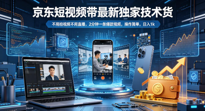 京东短视频带货最新独家技术，不用拍视频不用直播，2分钟一条爆款视频，操作简单，日入1k+【揭秘】-老莫涯