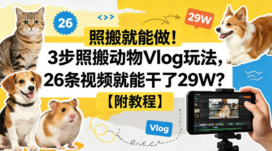 照搬就能做！3步照搬动物Vlog玩法，26条视频就能干了29W？【附教程】【赠coze一键生成工作流】-老莫涯