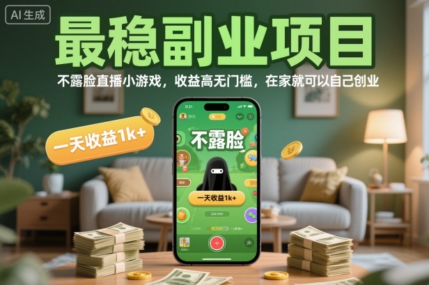 最稳副业项目，不露脸直播小游戏，收益高无门槛，一天收益1k+，在家就可以自己创业【揭秘】-老莫涯