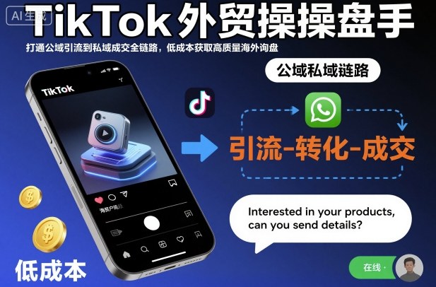 TikTok外贸操盘手，打通公域引流到私域成交全链路，低成本获取高质量海外询盘-老莫涯