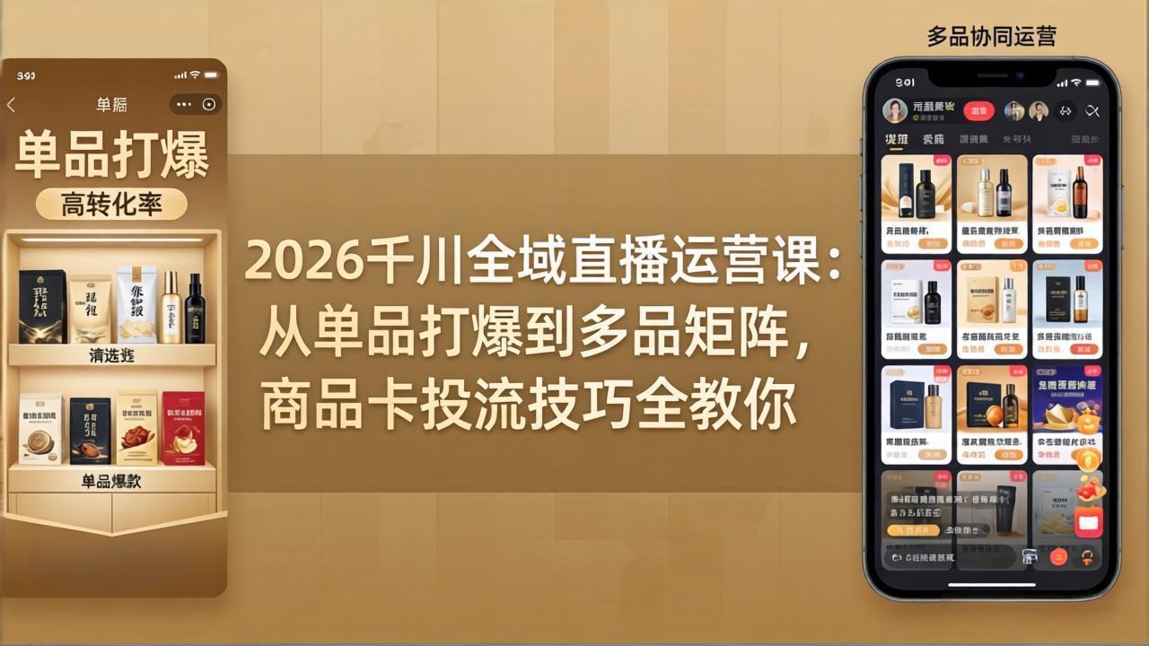 2026千川全域直播运营课：从单品打爆到多品矩阵，商品卡投流技巧全教你-老莫涯