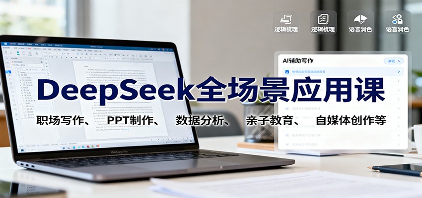 DeepSeek全场景应用课：职场写作、 PPT制作、数据分析、亲子教育、自媒体创作等-老莫涯