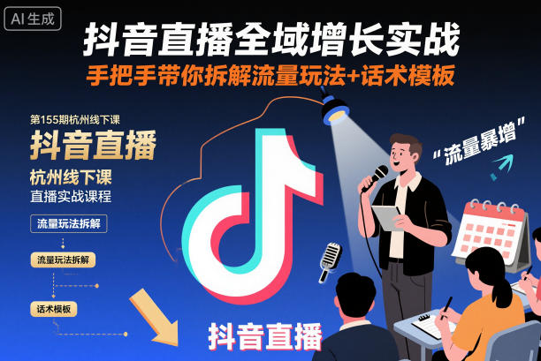 抖音直播全域增长实战第155期杭州线下课，手把手带你拆解流量玩法+话术模板-老莫涯