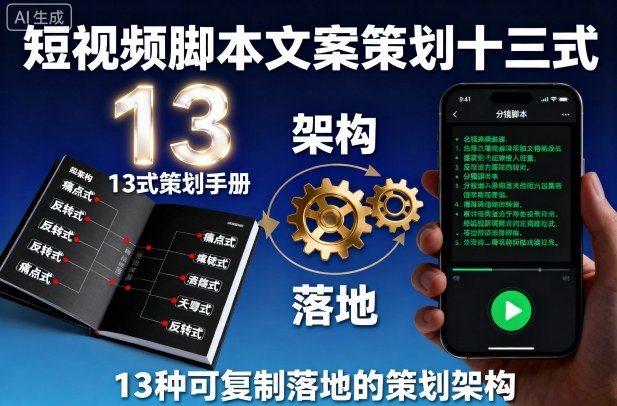 短视频脚本文案策划十三式，13种可复制落地的策划架构-老莫涯
