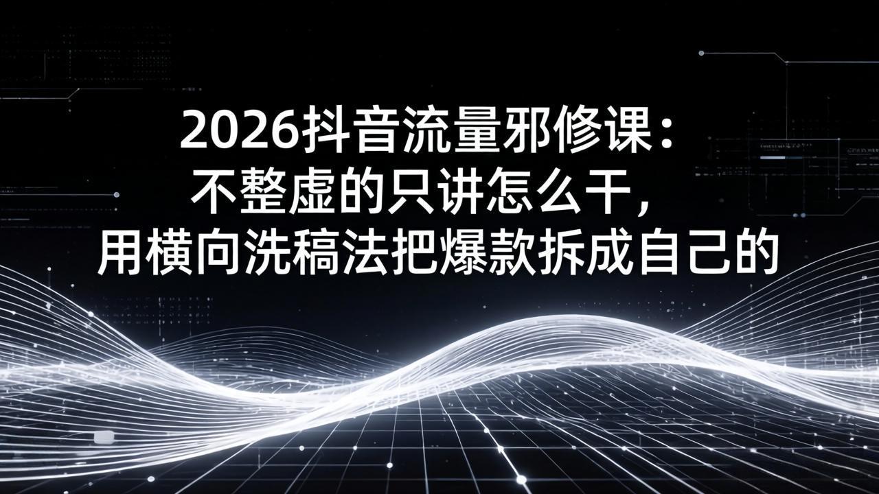 2026抖音流量邪修课：不整虚的只讲怎么干，用横向洗稿法把爆款拆成自己的-老莫涯