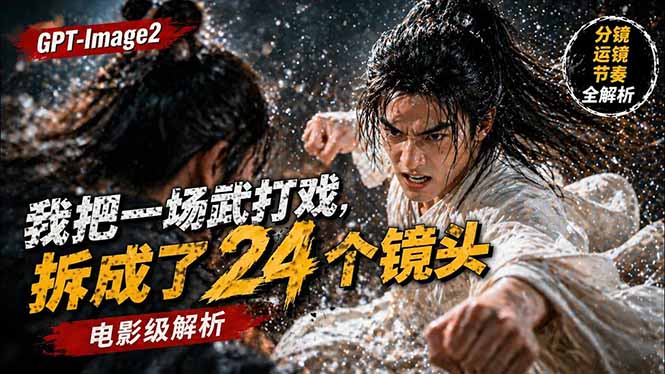 用GPT-Image2，把一段武打对决拆成24个连续镜头，从人物建立、动作衔接、运镜节奏，到情绪爆发-老莫涯